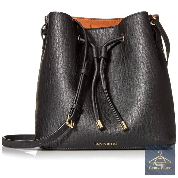 Vegan Leather Bucket Shoulder Bag with Adjustable Crossbody Strap
